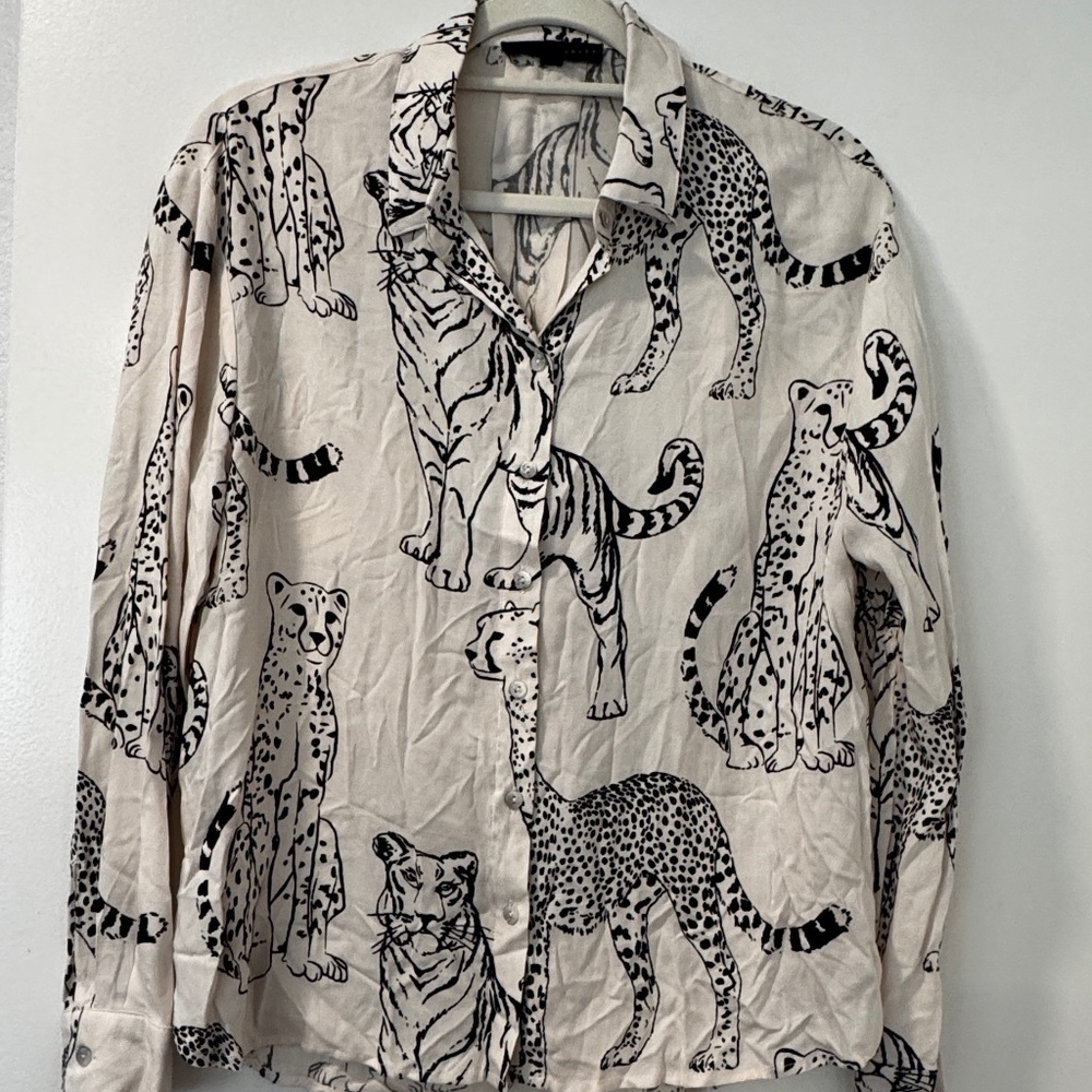 Jane and Delancey Cream and Black Animal Print Button Down Shirt
